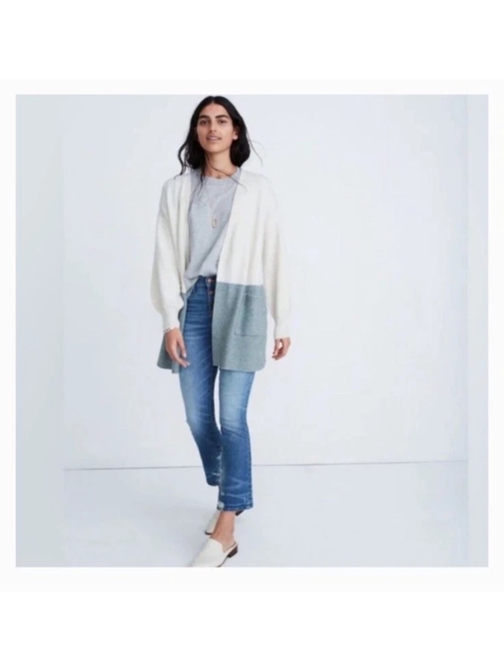 Madewell Womens Medium Edgewater Bubble Sleeve Cardigan Sweater Wool Alpaca